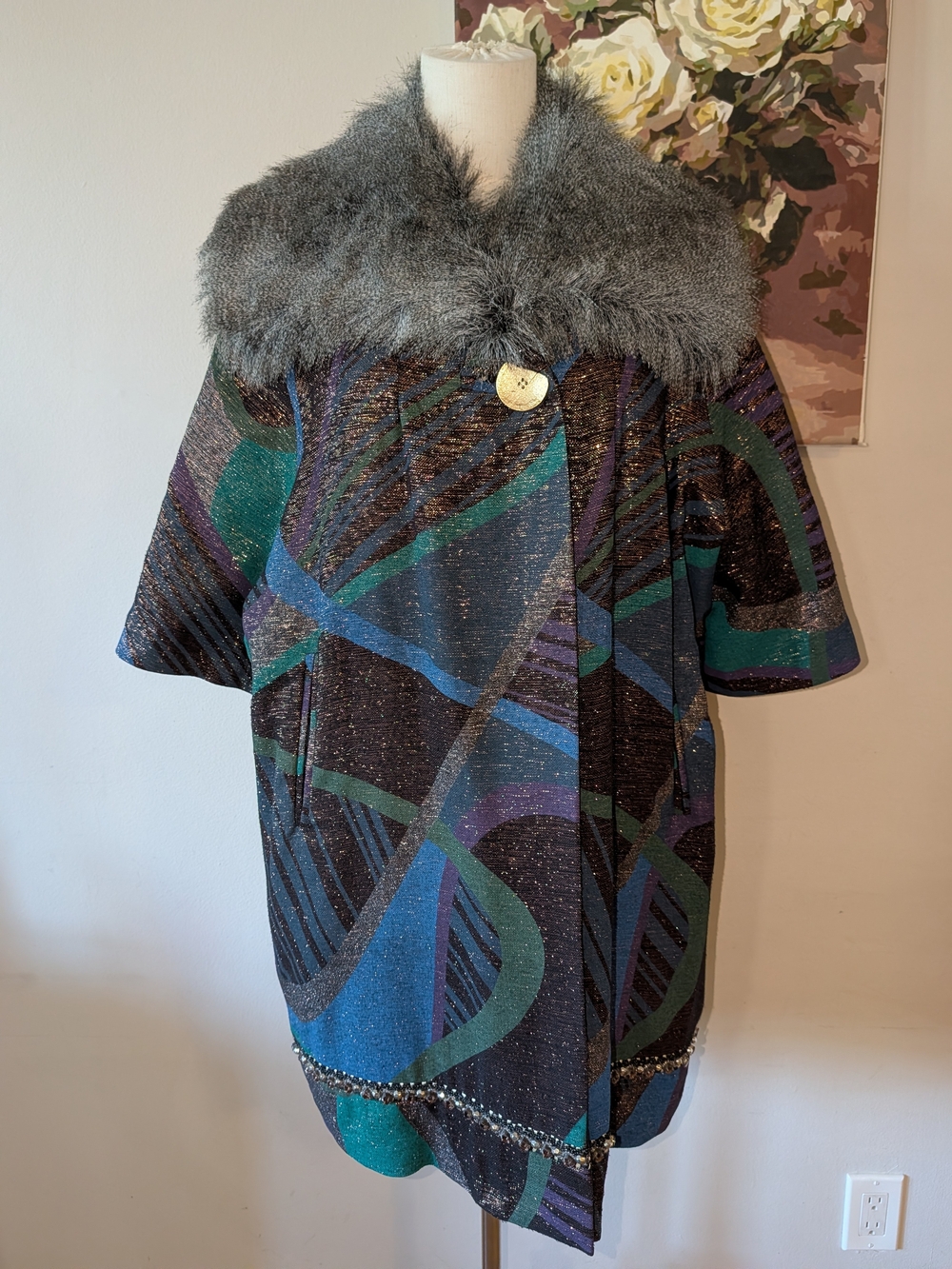 Vintage Archival Custo Barcelona Silk Blend Metallic Multicolor Cape/Coat